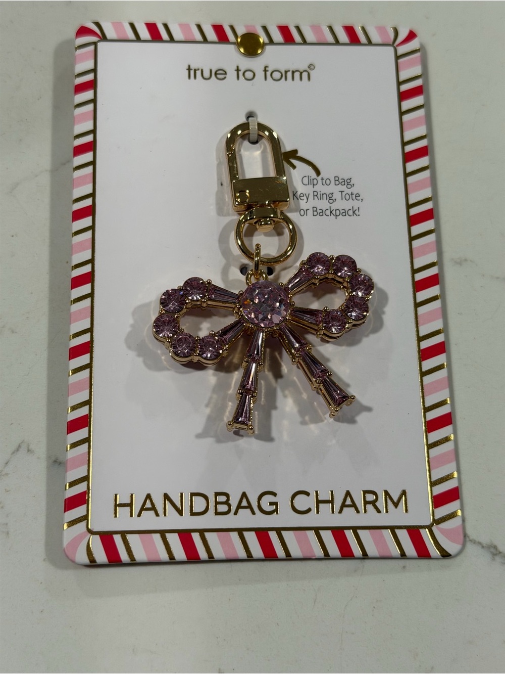 True to Form Pink Crystal Bow Handbag Charm Keyring